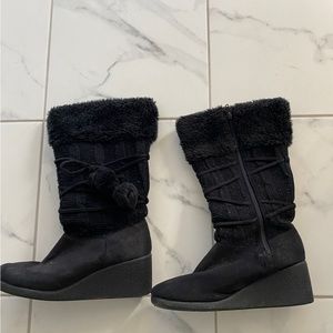 Black wedge heel winter boots. Size 9.